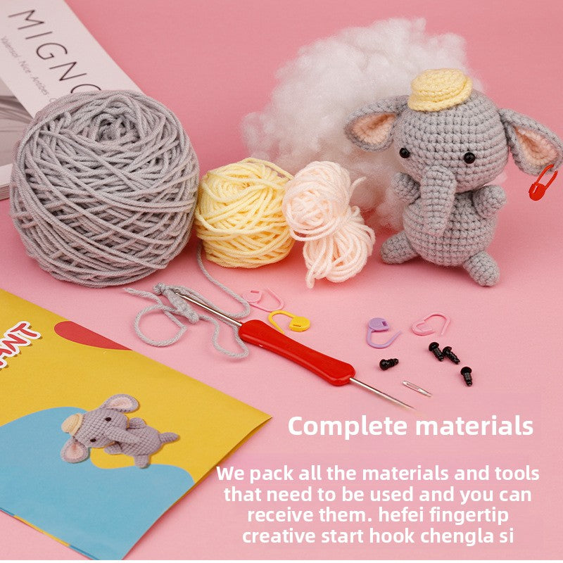 Soleeya Crochet Kit for Beginners Coasters   grey elephant crochet material pack wool knitting doll English video tutorial , DIY Crocheting Craft Gifts