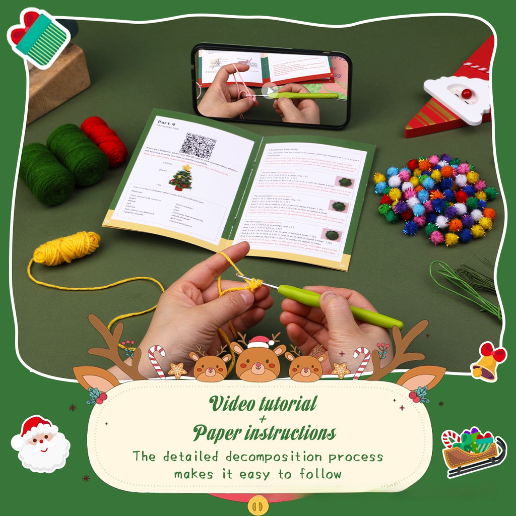 Crochet Kit for Beginners, Crochet Starter Kits, Amigurumi Craft Knitting Crocheting Kits Diy Yarn Knitting Christmas Decoration Pendant Gift with Step-by-Step Video Tutorials
