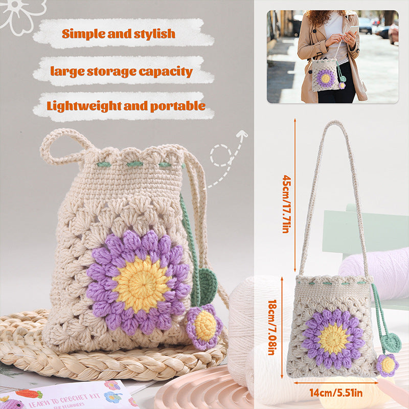 Crochet Kit for Beginners, Crochet Starter Kits, Amigurumi Craft Knitting Crocheting  Green sunflower storage bag Kits with Step-by-Step Video Tutorials