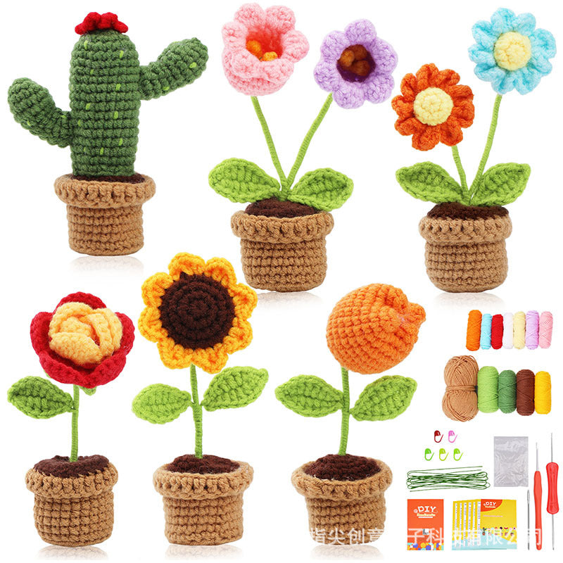 Cross-Border handmade crochet material pack knitted DIY yarn bouquet potted plant style combination set
