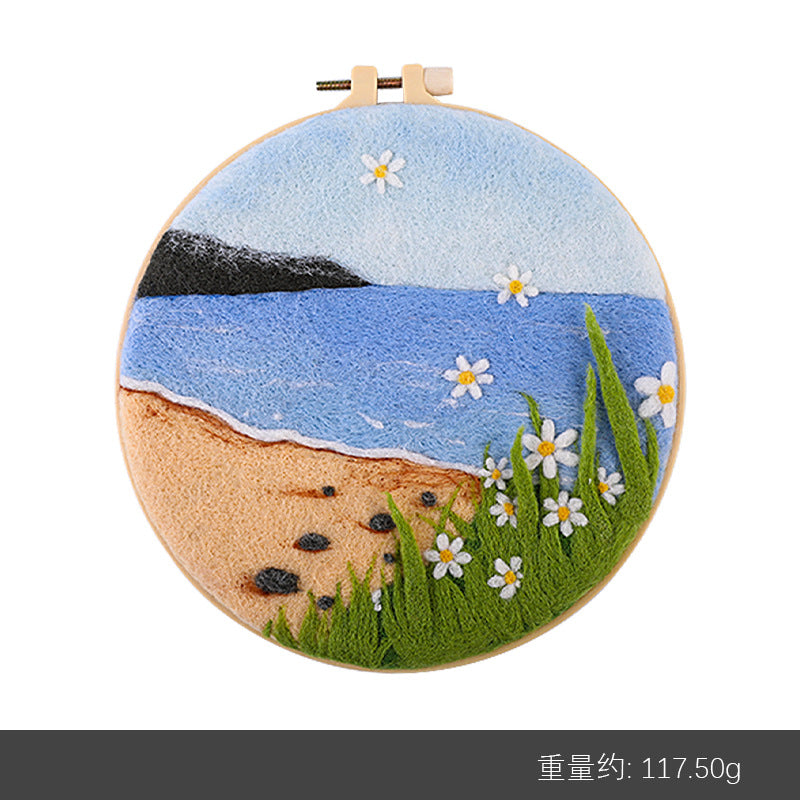 Wool felt poking material bag handmade DIY plant embroidery set containing English instruction manual