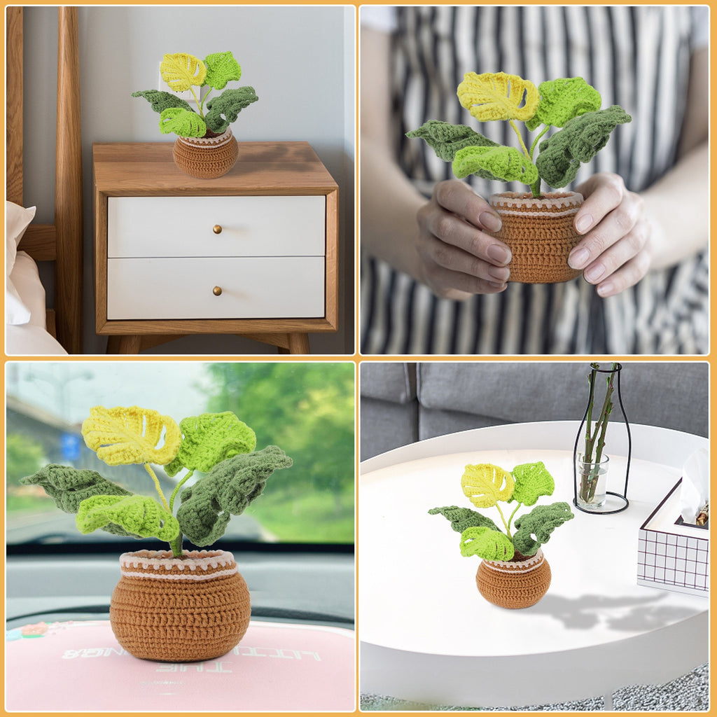 DIY crochet material wrap wool ball crochet monstera plant potted ornaments