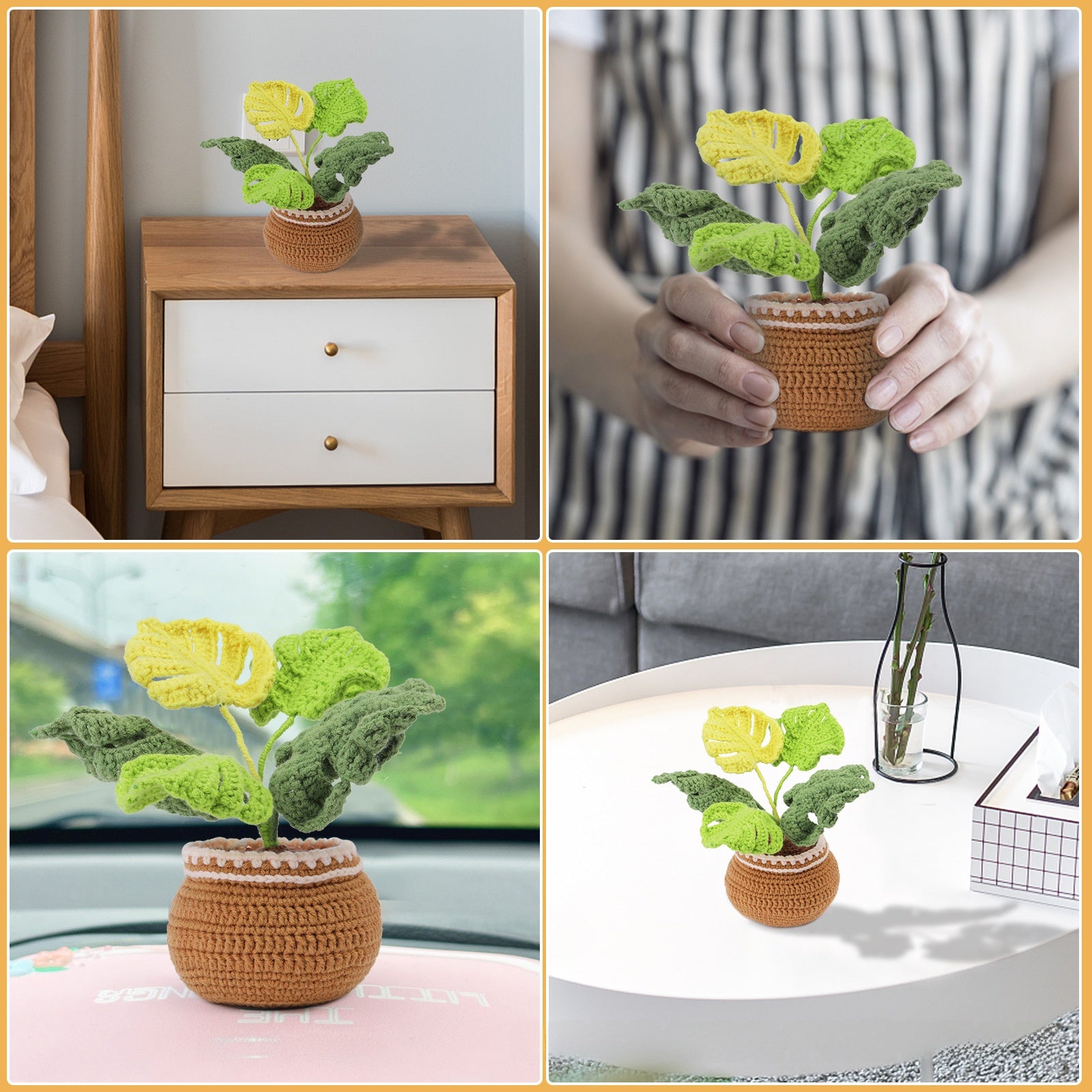 DIY crochet material wrap wool ball crochet monstera plant potted ornaments