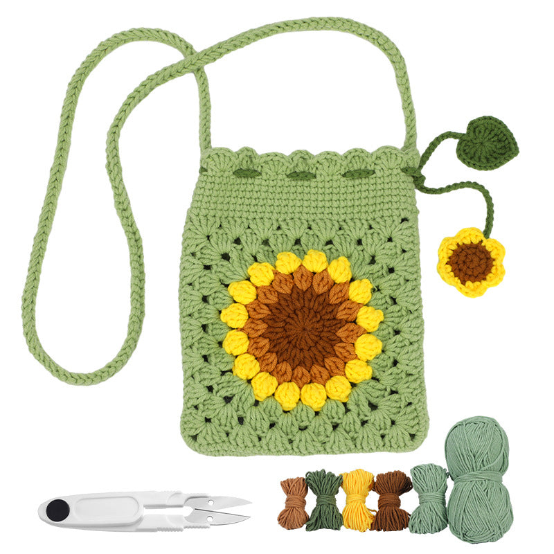 Crochet Kit for Beginners, Crochet Starter Kits, Amigurumi Craft Knitting Crocheting  Green sunflower storage bag Kits with Step-by-Step Video Tutorials