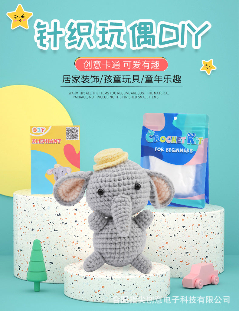 Soleeya Crochet Kit for Beginners Coasters   grey elephant crochet material pack wool knitting doll English video tutorial , DIY Crocheting Craft Gifts