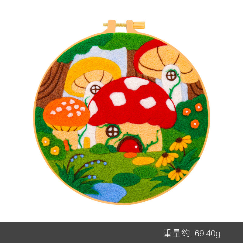 Wool felt poking material bag handmade DIY plant embroidery set containing English instruction manual