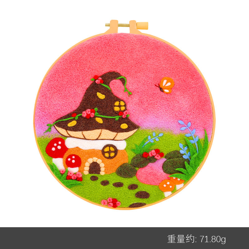 Wool felt poking material bag handmade DIY plant embroidery set containing English instruction manual